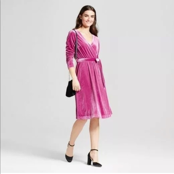 Mossimo Supply Co. Dresses & Skirts - Pink Velvet Faux-Wrap Dress - Mossimo Size M